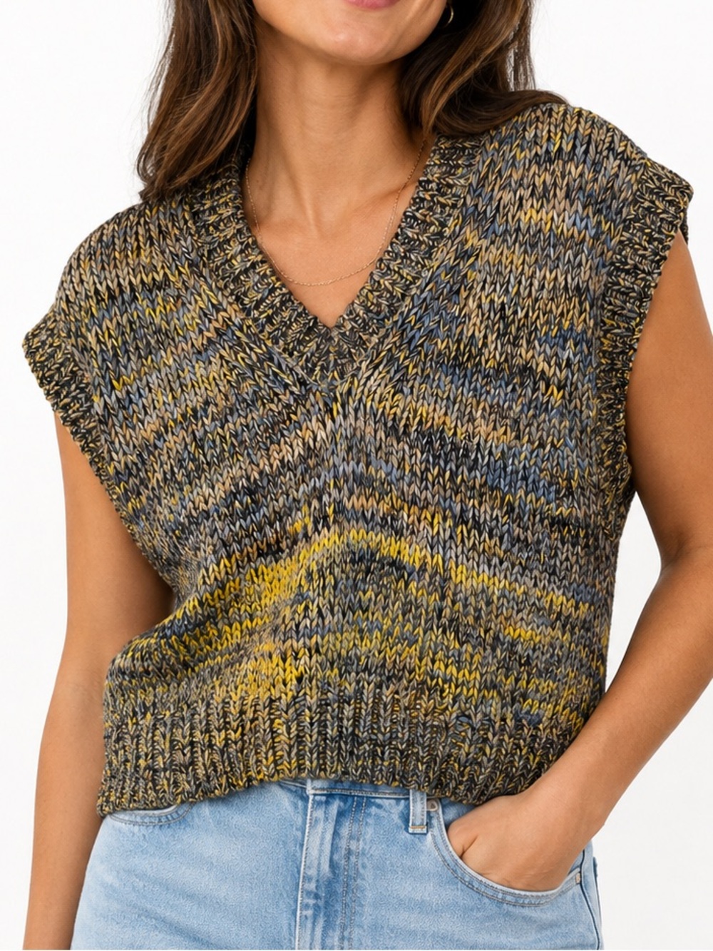 COS Chunky Multicolor Marled Knit V-Neck Sweater Vest Size Small